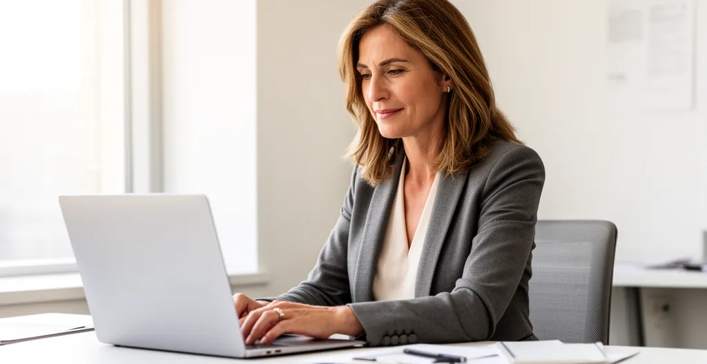 Professionnelle envoyant une relance depuis un logiciel sur ordinateur portable