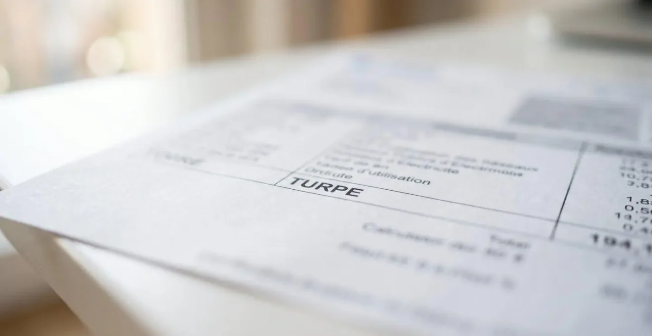 Gros plan sur une facture d'électricité professionnelle avec mise au point sur les lignes de taxes et d'acheminement