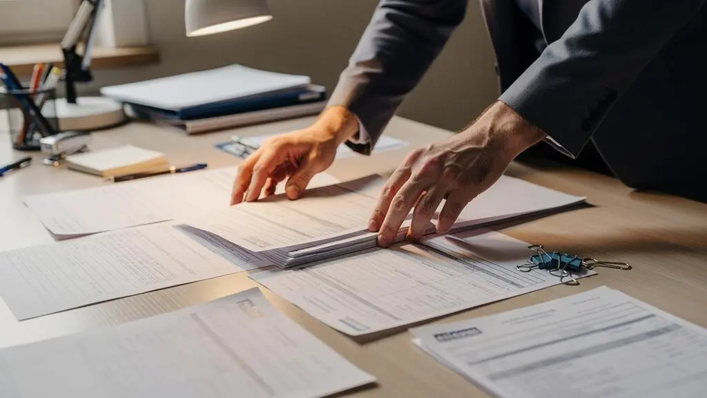 Responsable d'entreprise organisant la documentation technique et administrative pour constituer un dossier de financement public